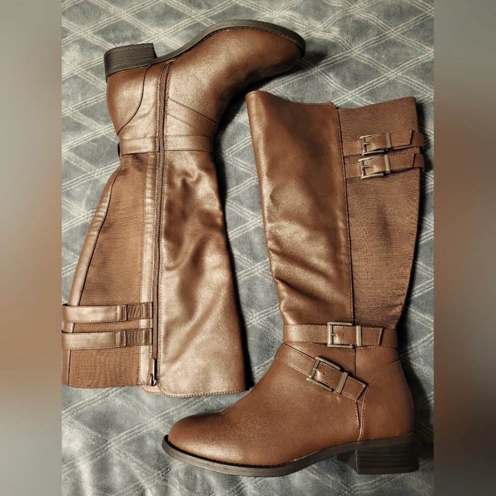 Brown mid calf boots